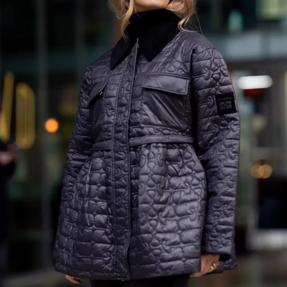 Ganni NWOT Quilt Midi Jacket Dark Grey S